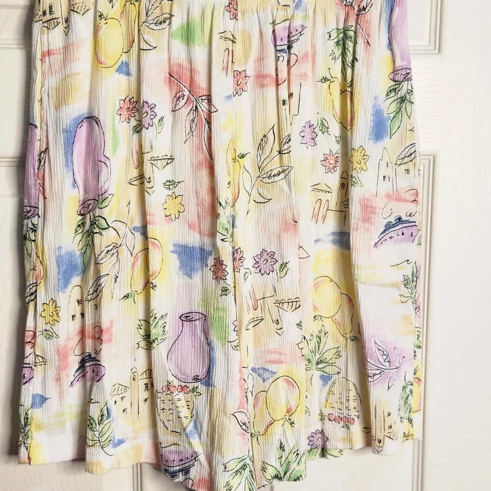 Vintage - Koret Francisca - Flowy Water Color w/ Line Drawing Print Shorts 27